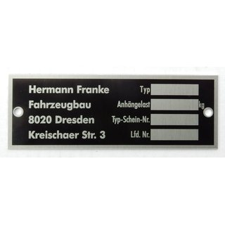 Typenschild Hermann Franke / Dresden