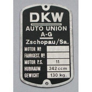 Typenschild DKW SB 350 mit Zschopau