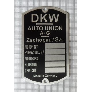 Typenschild DKW Zschopau blanko